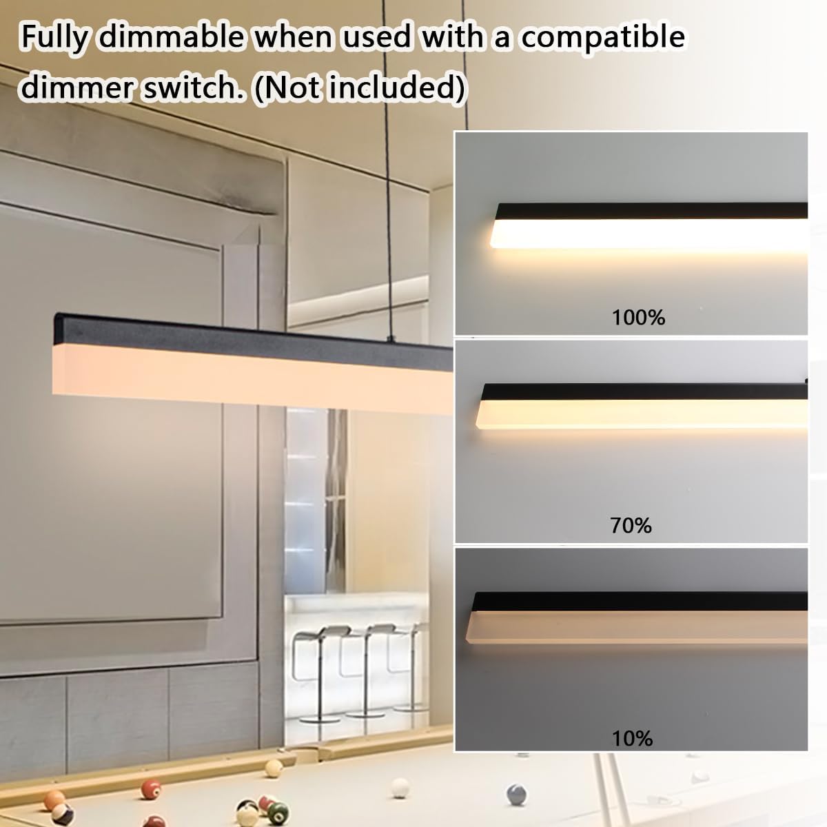 Black Wood LED Kitchen Island Lighting, 39 Inch LED Linear Pendant Light, Dimmable Ceiling Hanging Chandeliers for Dining Room Living Room Bar Pool Table 24W, Modern Farmhouse Fixture, 3000K