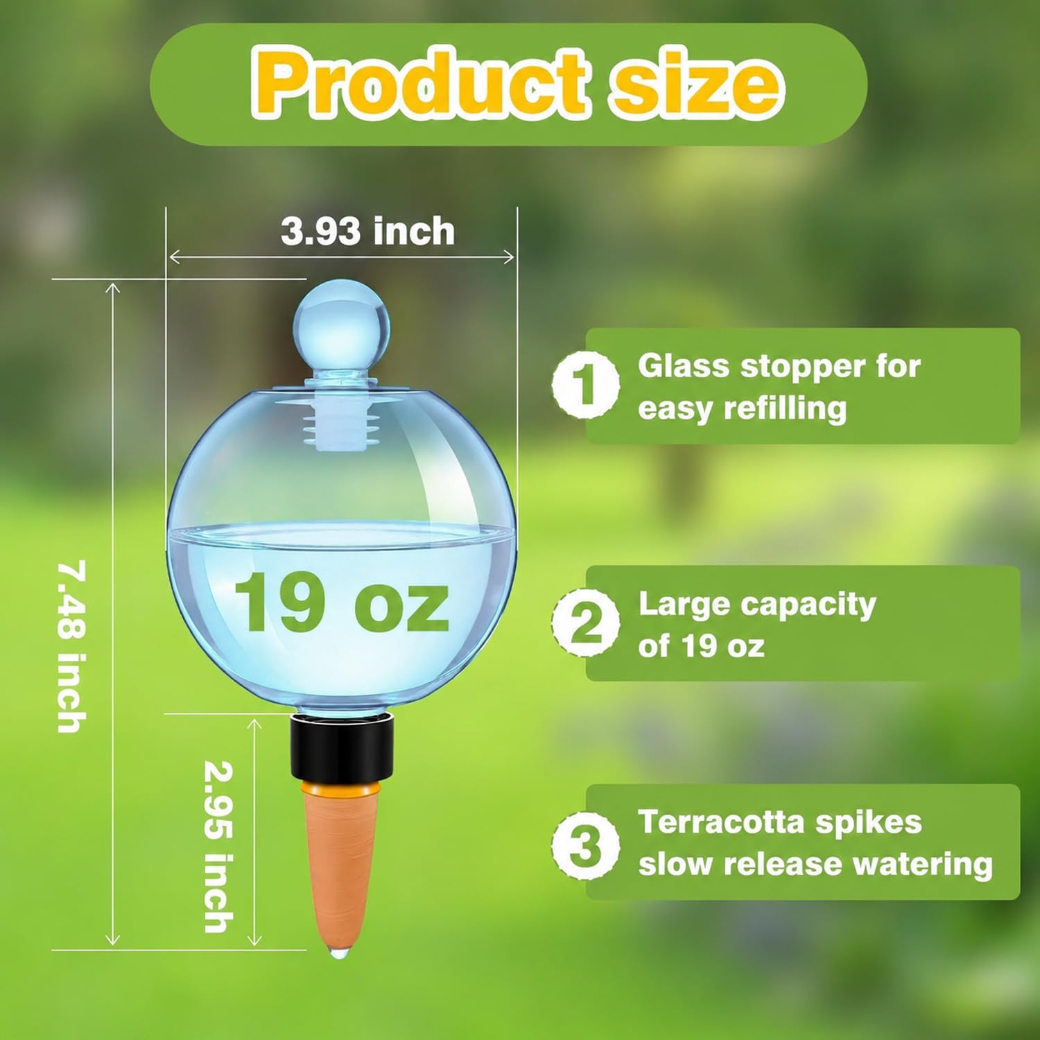 DI QIU REN Lot de 6 globes d'arrosage automatique extra larges de 538,6 g avec bouchon en verre – Ampoules d'arrosage à libération lente et insert de pot de fleurs, piquets d'eau à remplissage