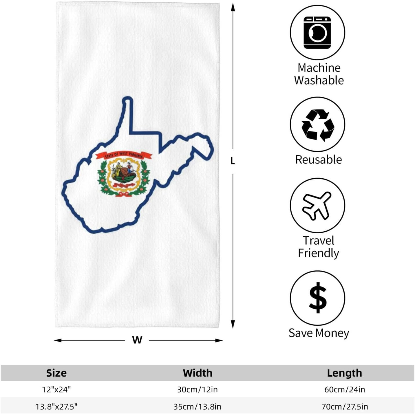 West Virginia State Flag Map Print Hand Towels for Kitchen, Decorative Bathroom Towels Decor Farmhouse Cute for Men Women Gifts