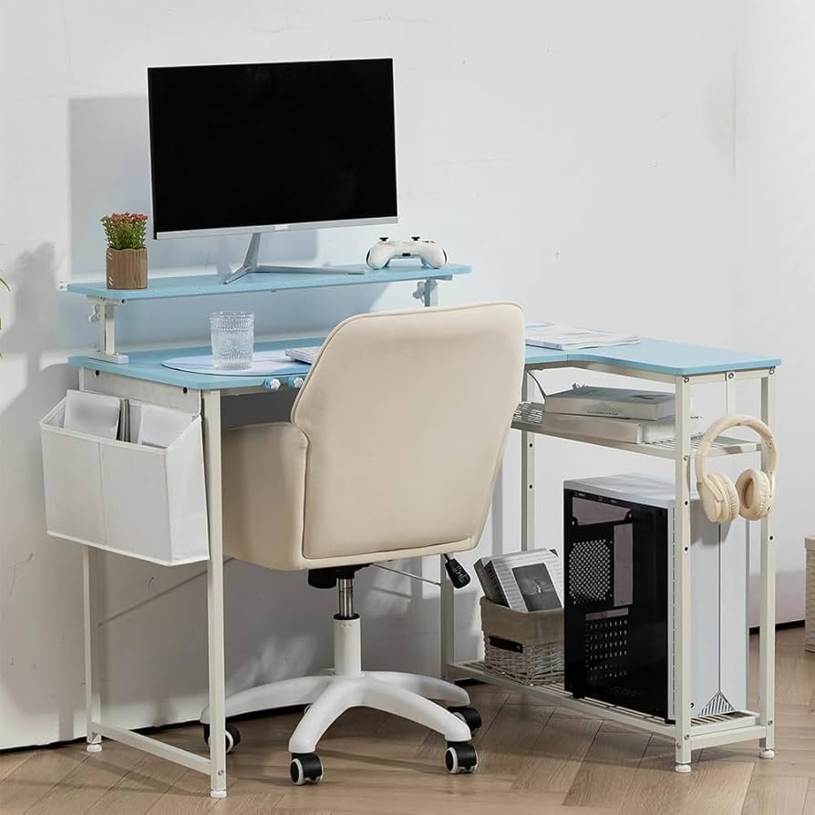 Amazon | パソコンデスク L字デスク コーナー 収納付き 学習机 勉強机