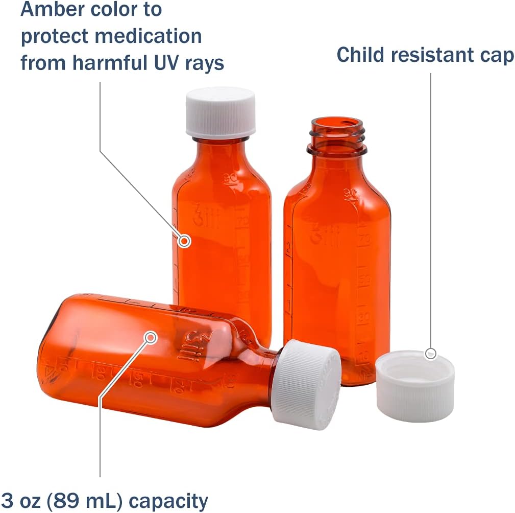 Ezy Dose Liquid Medicine Bottles | 3 Oz Storage | Child-Resistant Cap | Case of 110