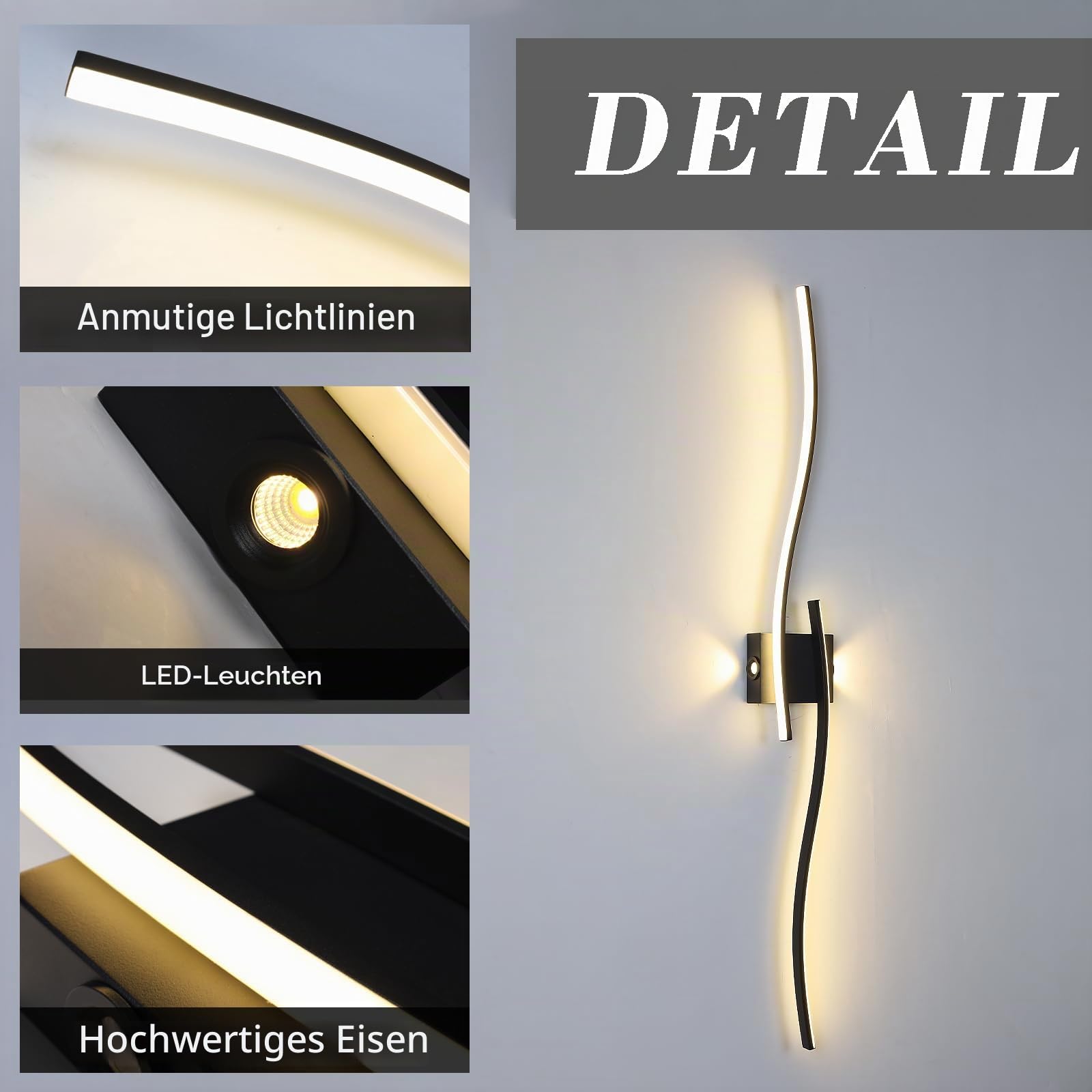 Led Wandleuchte Innen,100Cm Schwarz Bettlampe Dimmbar Moderne Wandleuchte Acryl Beleuchtung Mit Hilfslichtquelle,Wandleuchten FüR Flur Treppenhaus Wohnzimmer Kommode Badezimmer 3000K-6000K