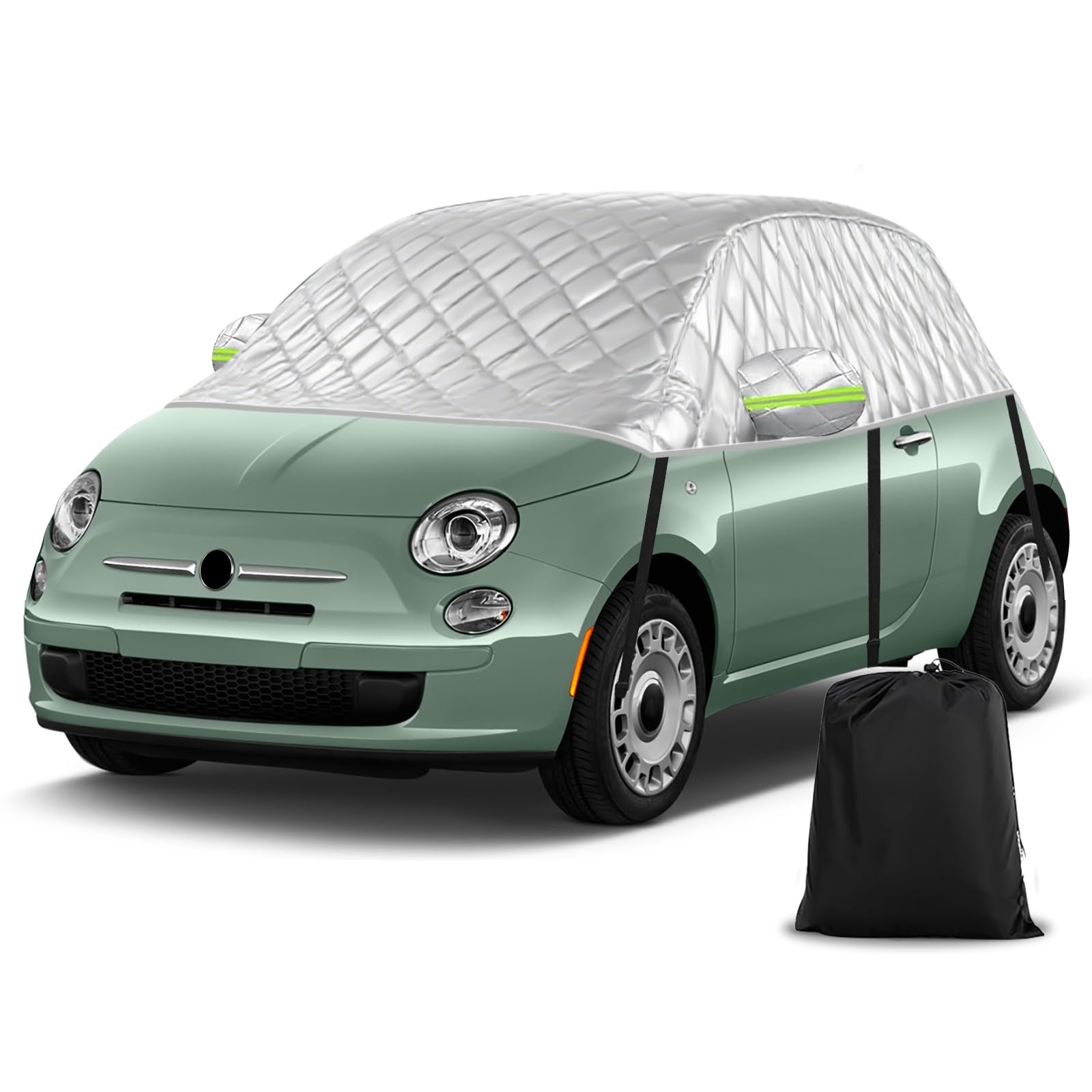 Halbe Autoabdeckung Schrägheck Universalmodell 300X150X49cm, Verdickte Halbgarage Wasserdicht Ersatz für FIAT 500/Abarth 595, für Up/Seat MII, für Picanto/Citroen C1, Anti-Hagel und Anti-Schnee