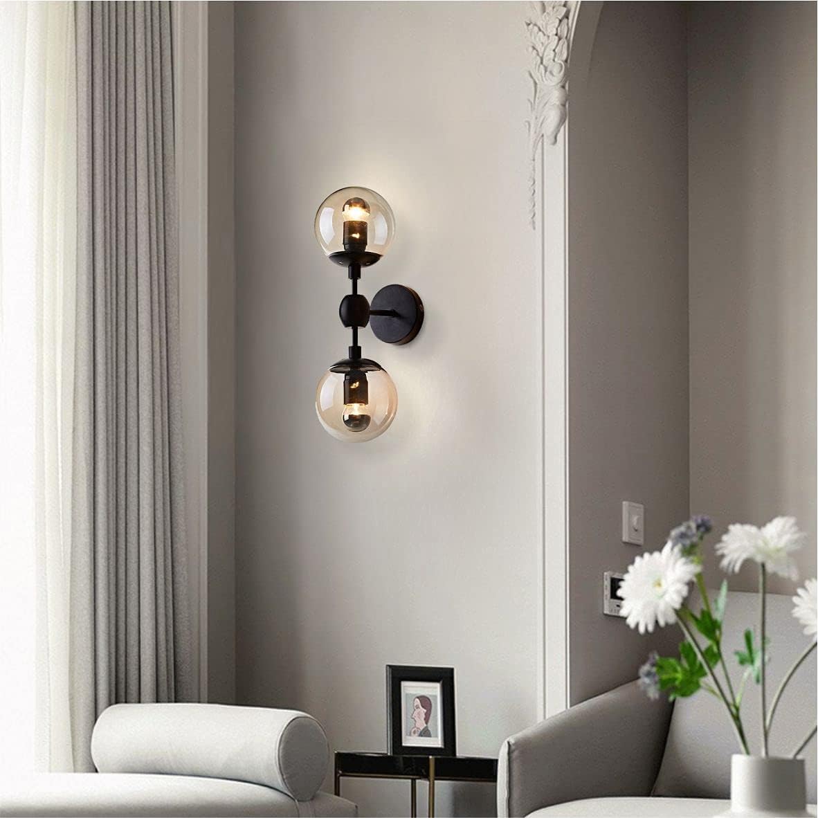 Blасk Frіdау - 70% оƒƒ KCO Lighting Industrial Wall Sconce Lighting Black Wall lamp 2 Lights Mid-Century Vanity Light Fixture with Globe Glass Shade for Bedroom Study Room,Bathroom Restaurant (A)