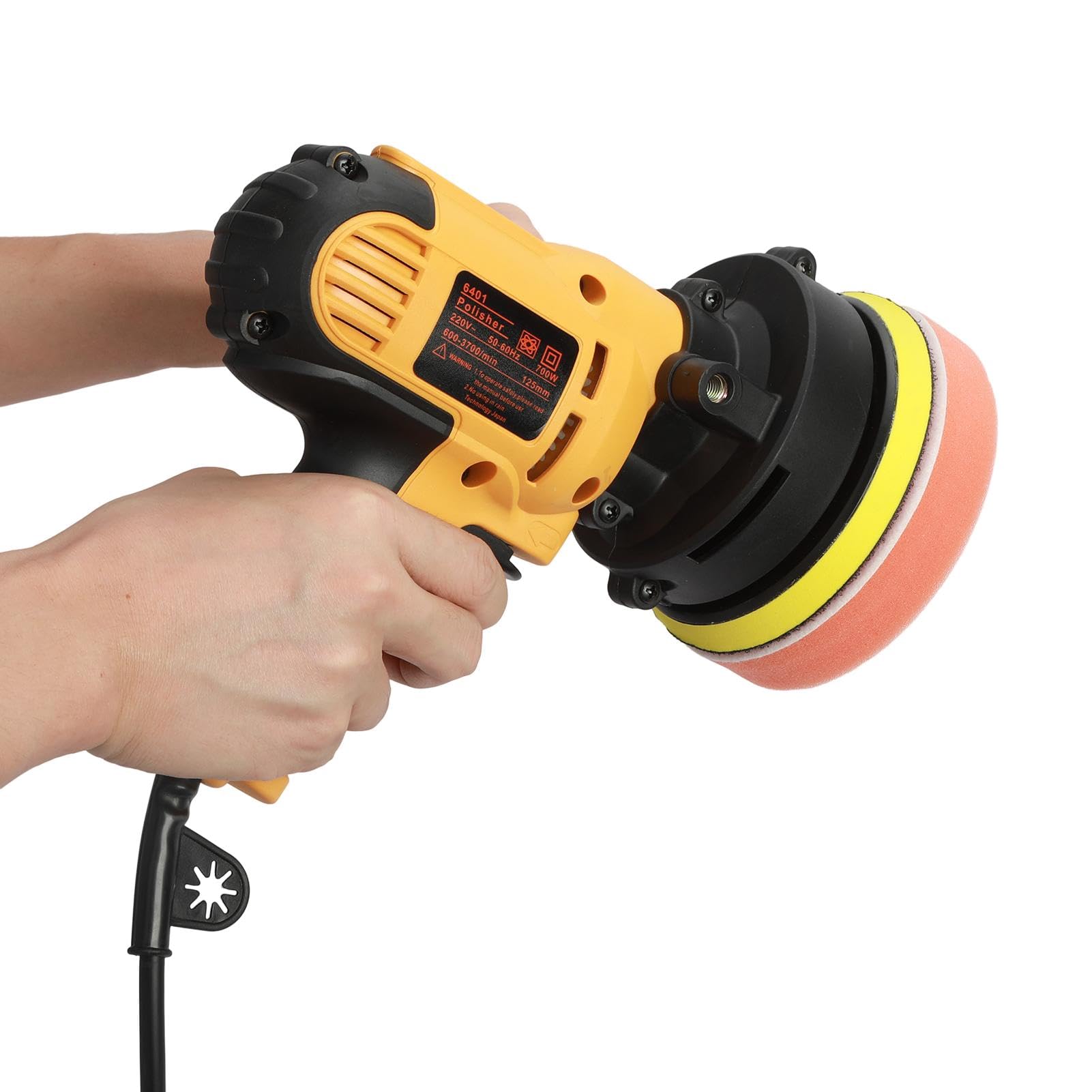 Mini Poliermaschine, 700W Auto Poliermaschine 125mm Exzenter Poliermaschine Polierer mit Geschwindigkeit 600-3600RPM, Seitengriff, 125mm Polierschwamm Zubehörset für Auto, Möbeln, Metall