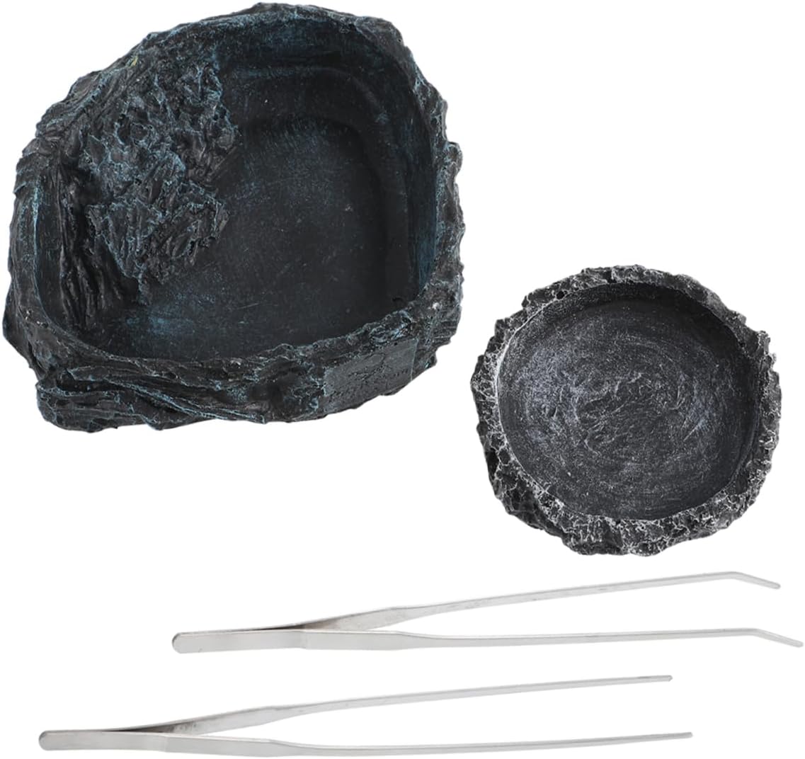 PRETYZOOM Large Reptile Food Bowl Turtle Water Dish Snake Feeding Tongs Crab Food Dish Reptile Bowl Easy to Clean