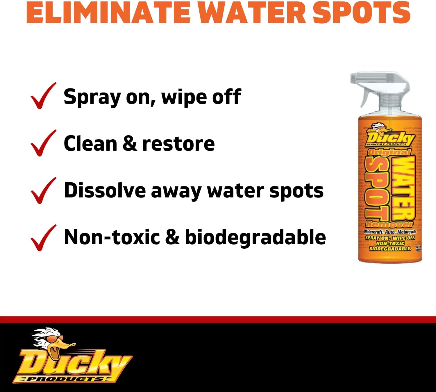DUCKY PRODUCTS Original Water Spot Remover: Spray for Boat, Car, Motorcycle & RV Exterior Detailing, 128 oz