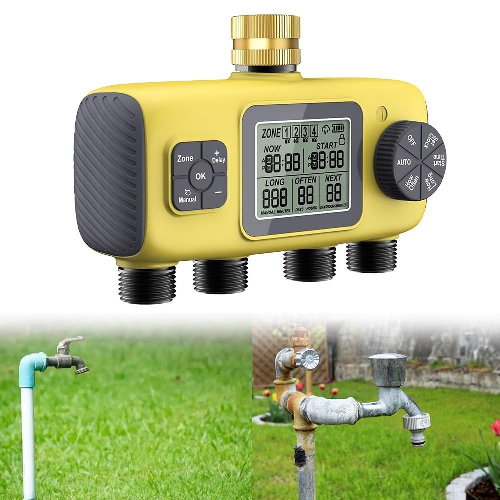 Timer automatico per irrigazione da giardino a 4 vie, per regolatore di irrigazione filettato BSP da 3/4 pollici, per sistema di irrigazione multi-zona ABS per la cura delle piante del prato,