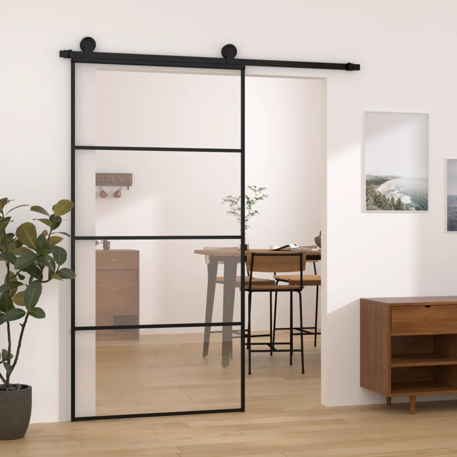 Homgoday Puerta corredera con ferretería 102,5 x 205 cm vidrio ESG aluminio, muebles para casa, interior, exterior, salón dormitorio b