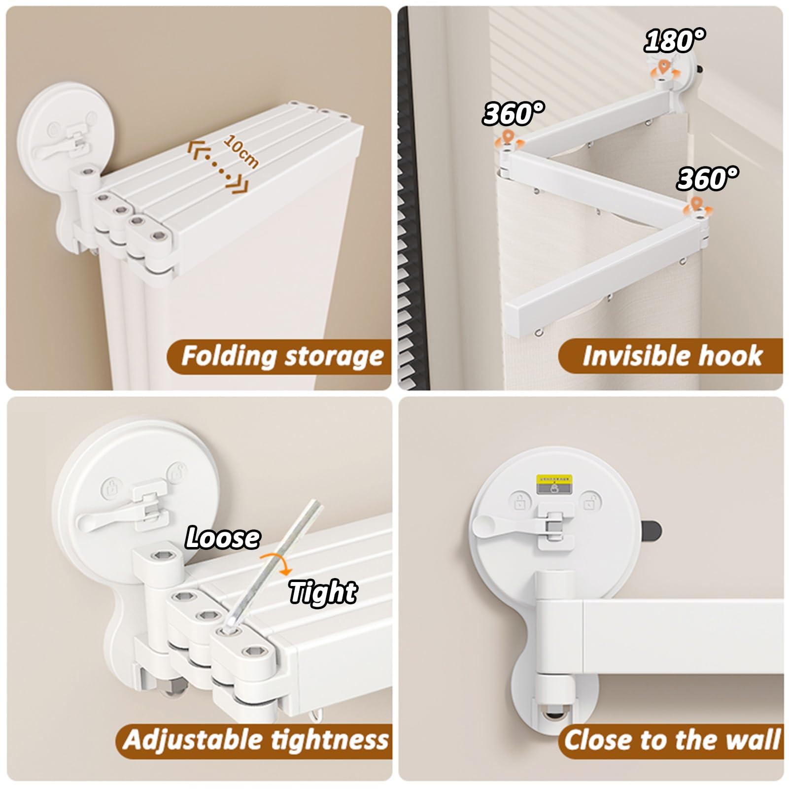 Barra Cortina Ducha Plegable con Cortina Ducha Transparente - Antimoho Impermeable, 2/3/4/5 Plegables, Ángulo Ajustable, Sin Taladro, Ahorrador de Espacio, para Baño Bañera(104 cm/40.9 in)
