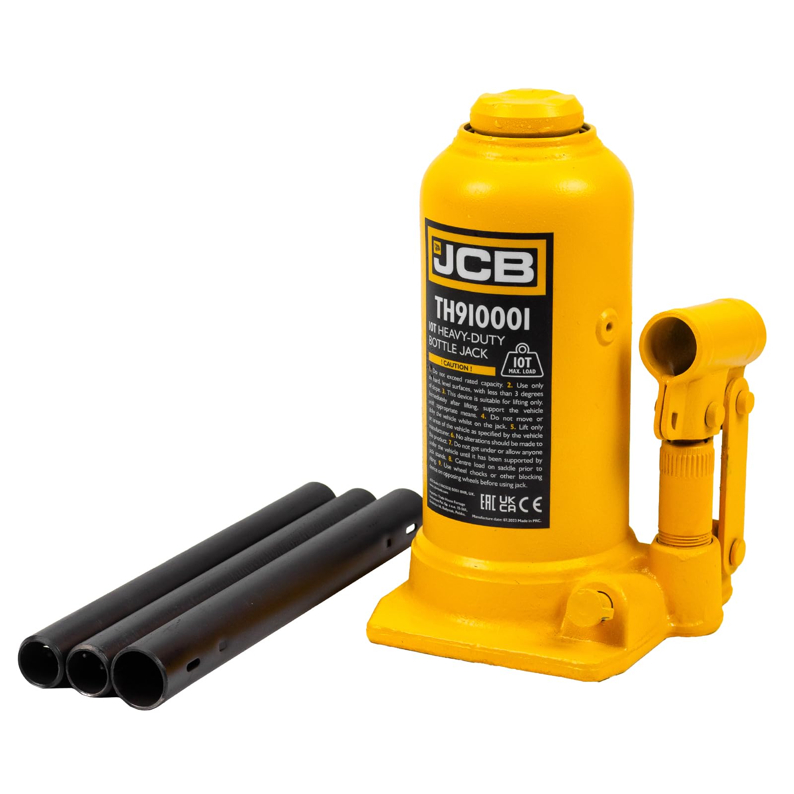 JCB Cric Bouteille hydraulique Automobile Robuste de 10 tonnes, Levage Maximal de 488 mm