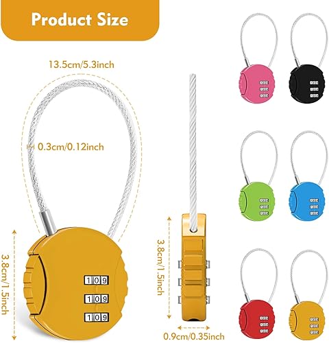 Miniatura 2 de Candado de combinación de 6 unidades, 3 dígitos para exteriores, mini candado de combinación impermeable para cerradura de gimnasio escolar, mochila