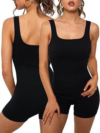 FITTIN Jumpsuit for Women - Womens Square Neck One Piece Jumpsuit Tummy Control Bodycon Shorts Rompers for Yoga Workout