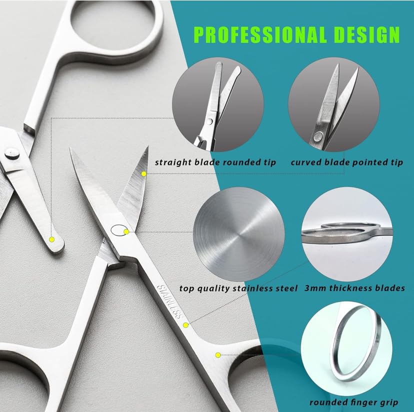 Curved and Rounded Scissors for -Mustache, Nose Hair & Beard Trimming Scissors, Safety Use for Eyebrows, Eyelashes, and Ear Hair - Professional Stainless Steel Scissors 1