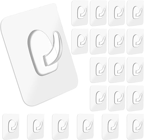 20 ganchos de pared adhesivos resistentes, transparentes, autoadhesivos, extraíbles, sin daños para colgar en ventanas, cocina, gabinetes, ducha,