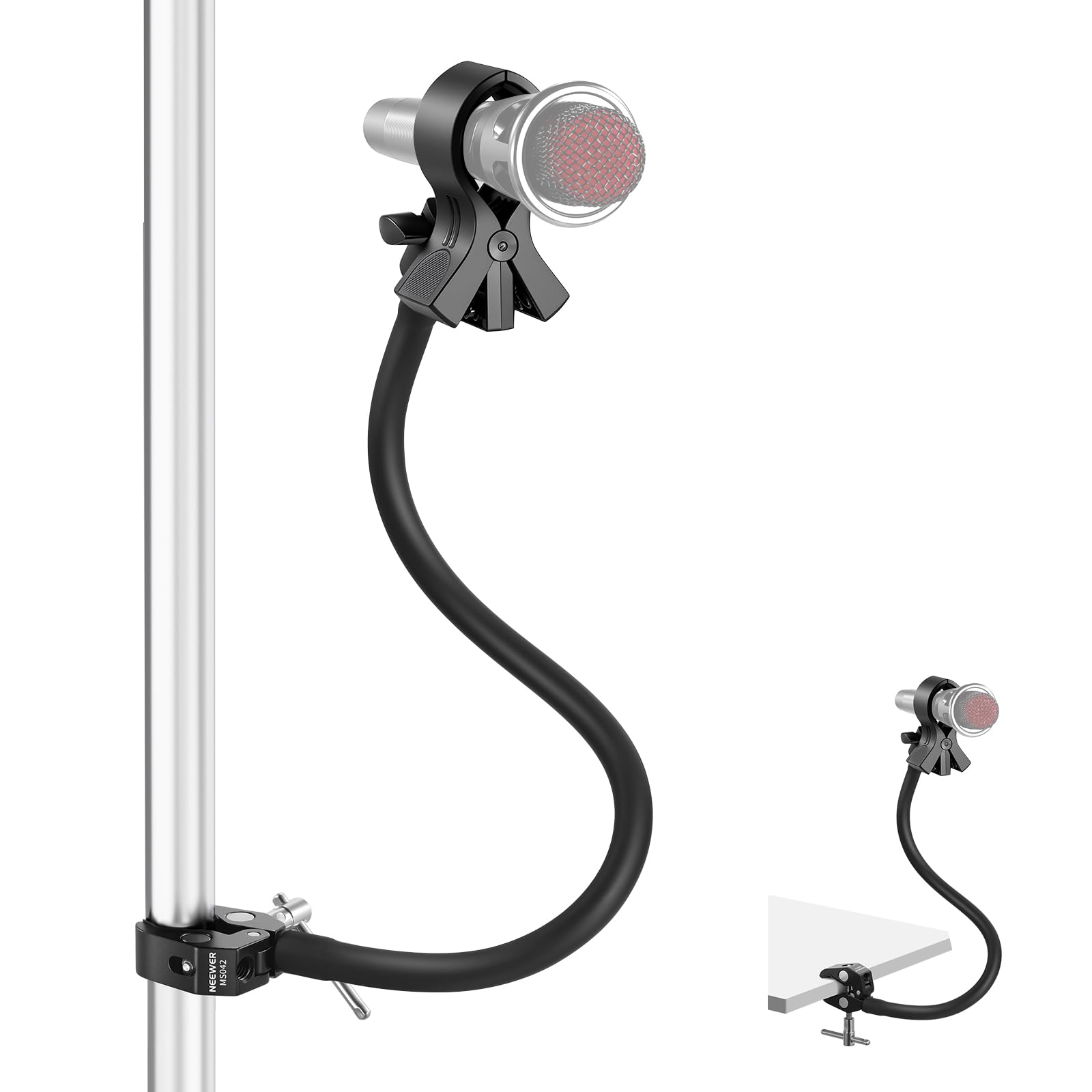 NEEWER Desktop Microphone Stand with Flexible Arm, Adjustable Desk Mic Clamp Holder Mount with Clip &amp; 1/4" to 5/8" Adapter Compatible with Shure Razer Seiren Mini Audio Technica AT2020, MS042