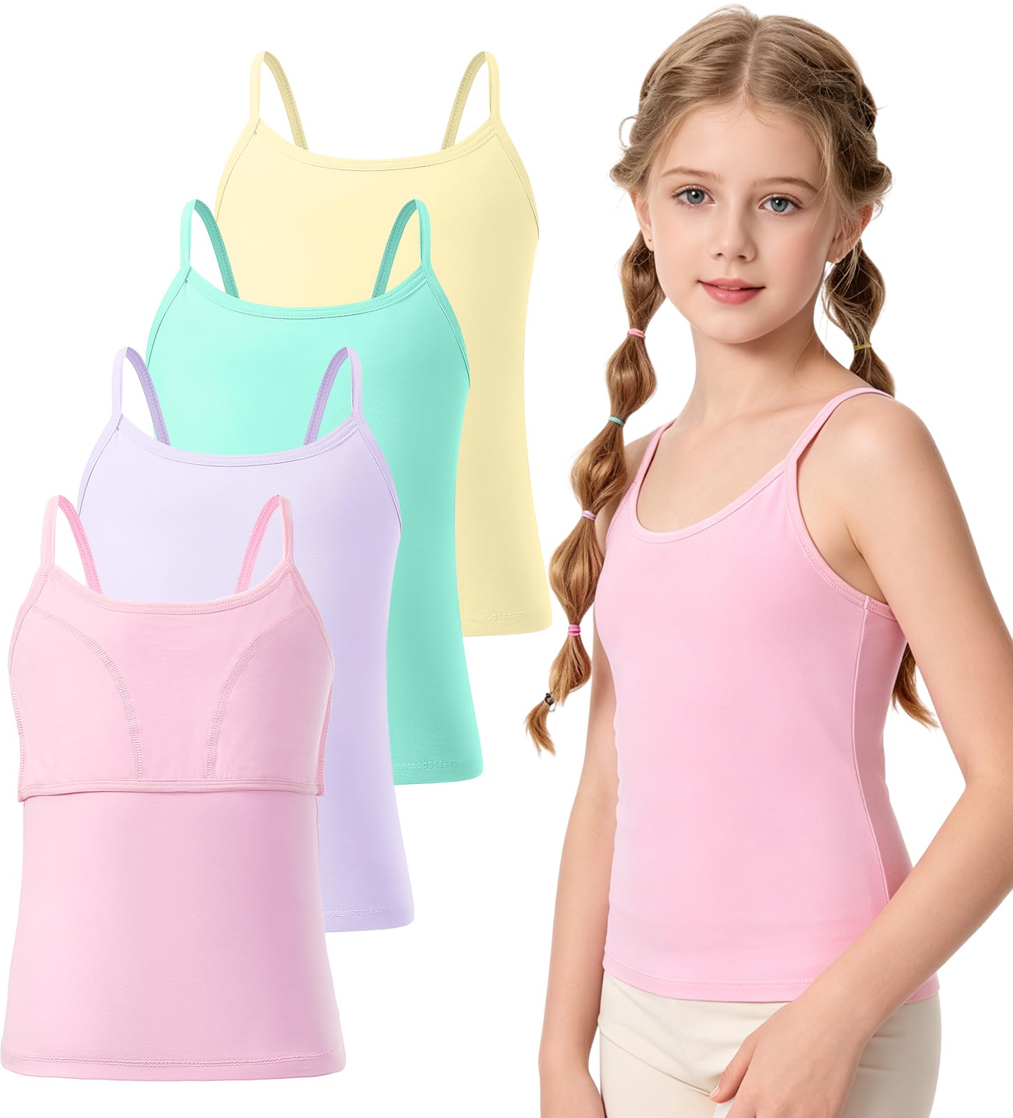 Ullnoy Girls Camisole Tank Tops Built in Bra Training Bras for Teens 6-16