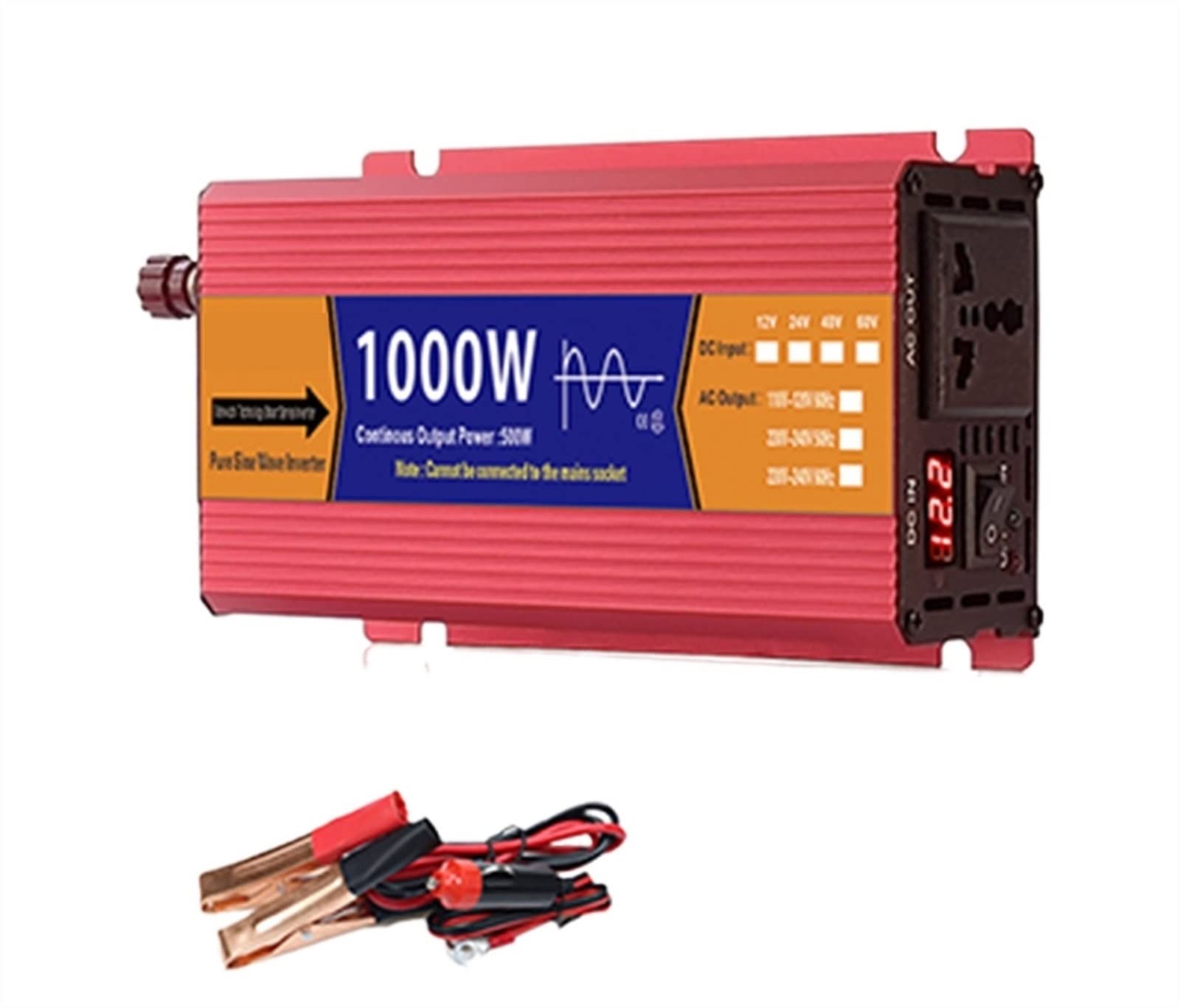 CUDTAPI Pure Sine Wave Inverter 12V/24V To AC 1000W/1600W/2200W/3000W Voltage Transformer Power Converter Solar LED Inverter(1000W,Onecolor)