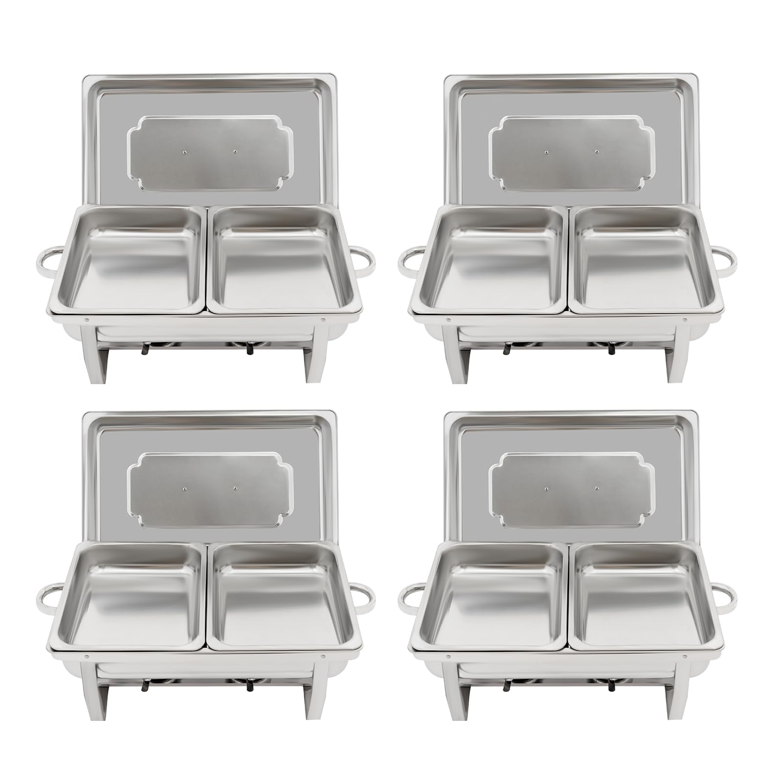 Juego de 4 calentadores de platos de acero inoxidable con tapa, calentador de buffet para alimentos, calentador de alimentos para buffet, catering, fiestas