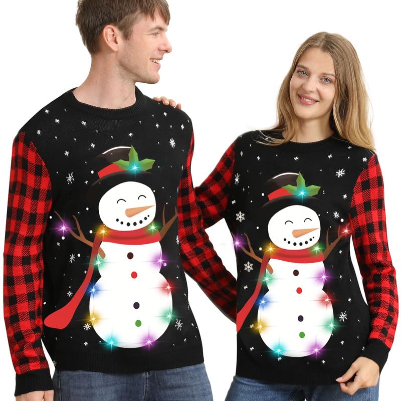 Jersey Navideño con Luces Reno Bufanda Suéter Navidad Mujer Hombre Pareja