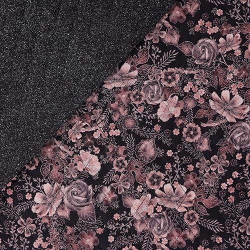 Mook Fabrics Double Faced Quilted Cotton Glitter Look Black/Rose Gold