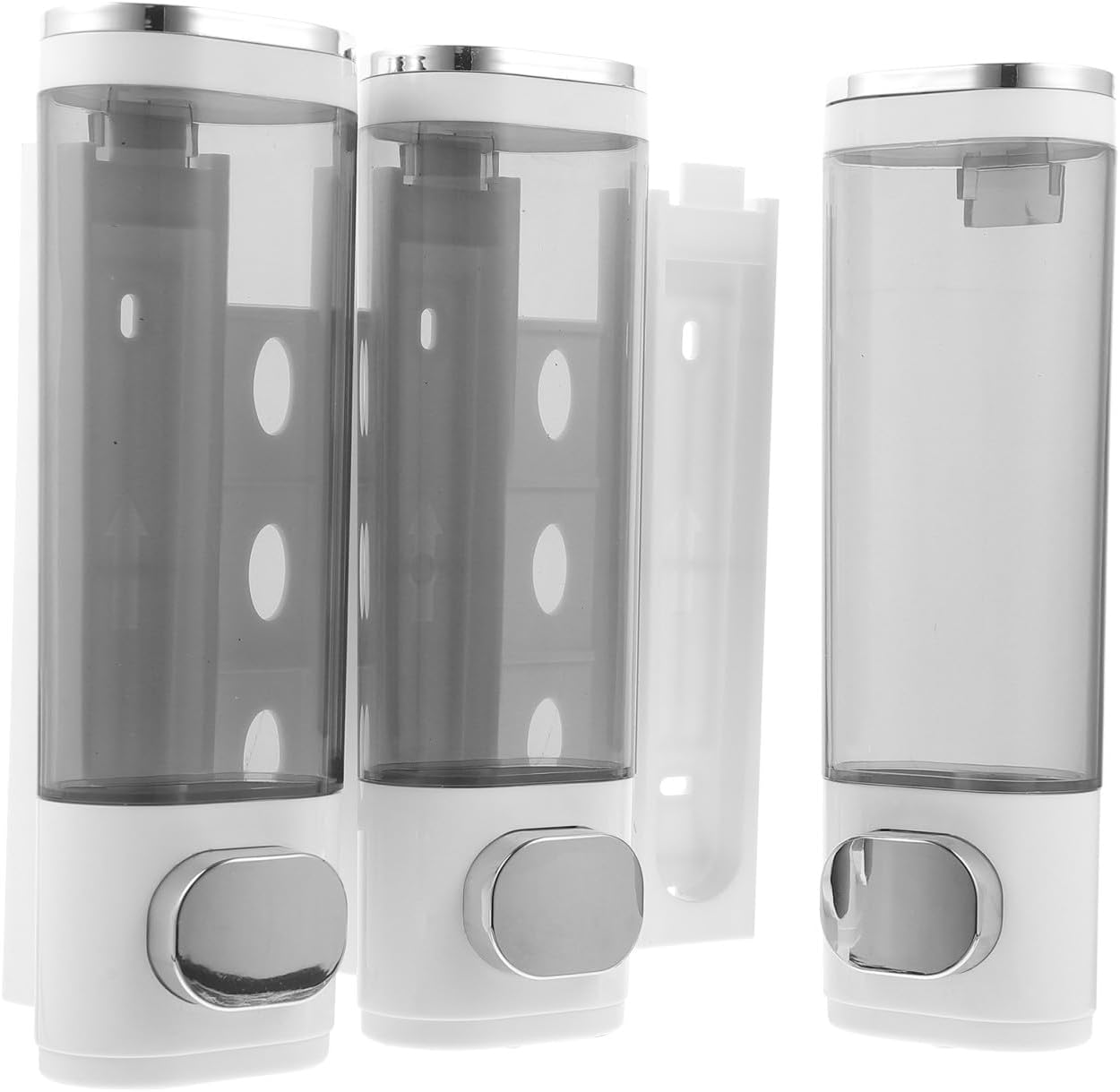 Uonlytech Wall-Mount Shampoo and Soap Dispenser 3-Chamber Manual Bathroom Conditioner Container for Shower Use Electric Plated White Finish