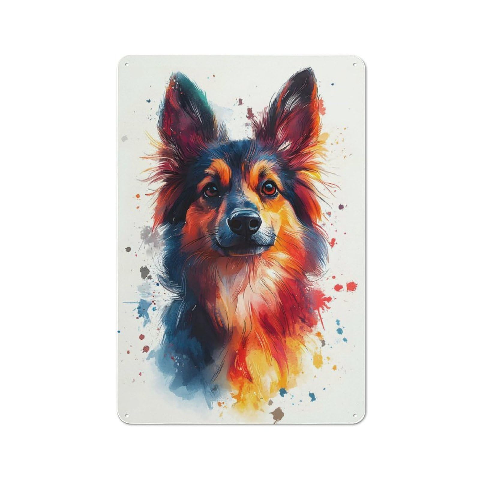 Vintage Retro Metal Sign 30x20cm Featuring Colorful German Sheppard Portrait, Garage Wall Decor for Garage, Workshop, Shed Or Utility Room