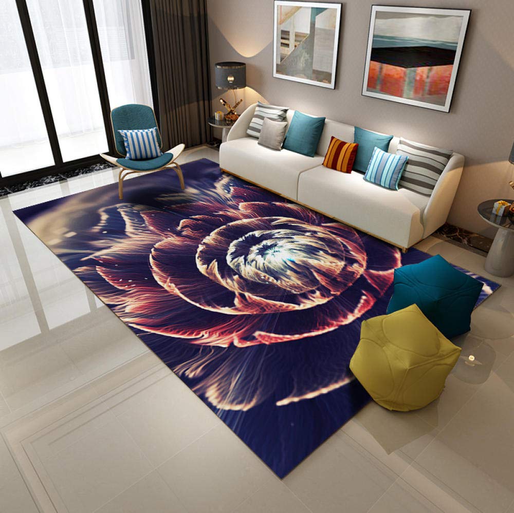 Tapis de salon antidérapant 180x280 anti-glisse motif fleur rouge bleue pour stabiliser le sol