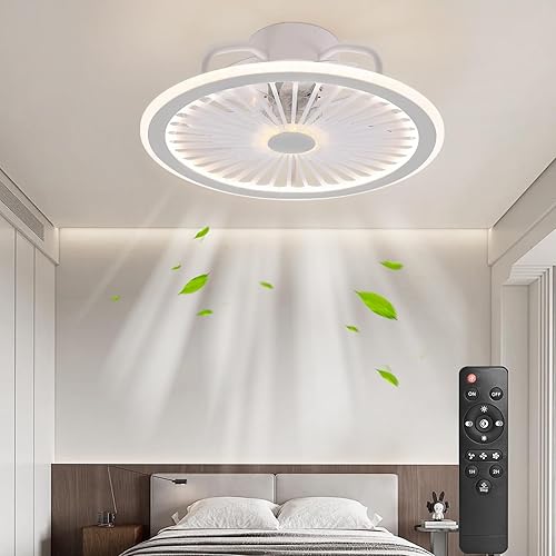 RIYNFO Ventiladores de techo con luces y control remoto, 48 W, 3 colores, LED, 3 velocidades, viento, ventilador de techo de perfil bajo con luz