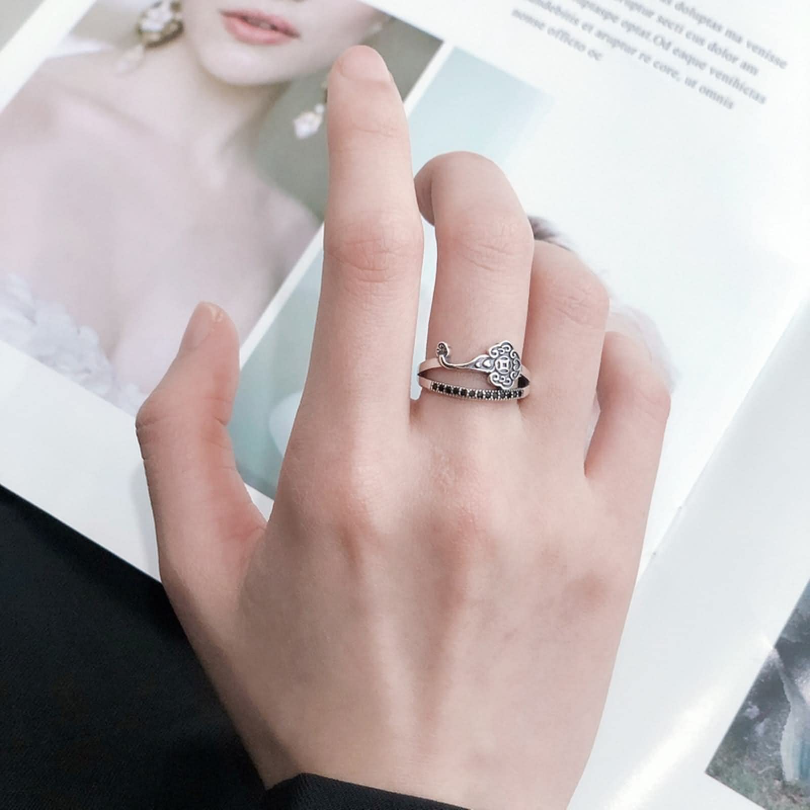 Anillos de Plata de Ley Maciza, Anillos Ajustables para Mujer, Cerradura de longevidad, alianzas de Boda de Estilo Chino Xiangyun