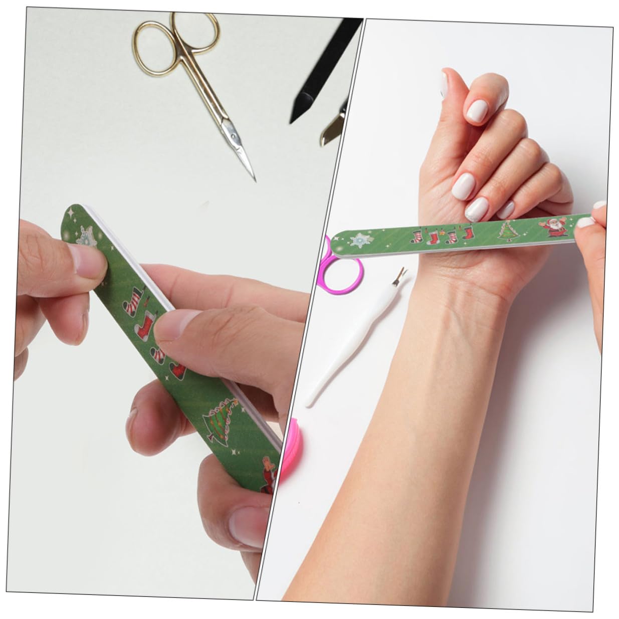 Lot de 24 Limes à Ongles Thème de Noël en Eva, Outils de Pédicure Compacts et Légers, Accessoires Manucure et Polissage pour Ongles Naturels, Présent de Noël Style Plusieurs styles