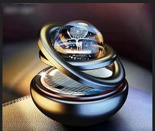 Petraero Solar Levitating Car Ornament & Air Freshener – Dual-Ring Auto-Rotating Aromatherapy Diffuser, Light-Sensing LED, Cool Dashboard Decor for Car/Truck/Desk (black)