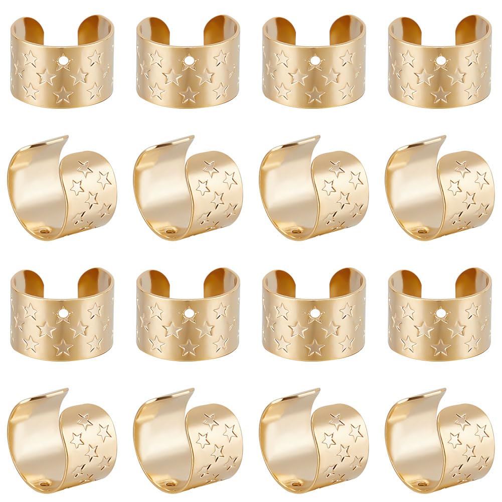 Beebeecraft 1 Box 50Pcs Ear Cuff Findings 24K Gold Plated Brass Ear Clips Set with Hole 0.9mm Non Piercing Earrings for Men and Women Earring Making Craft