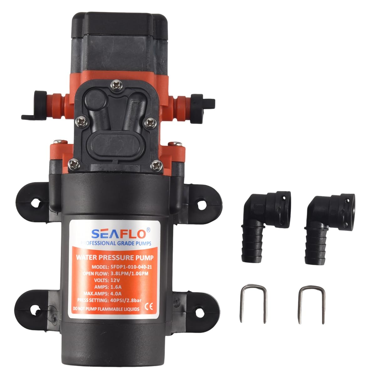 Lafeier Black 12V Water Pressure Diaphragm Pump 3.8 Lpm 1.0 Gpm 40 Psi - Caravan/Rv/Boat/Marine