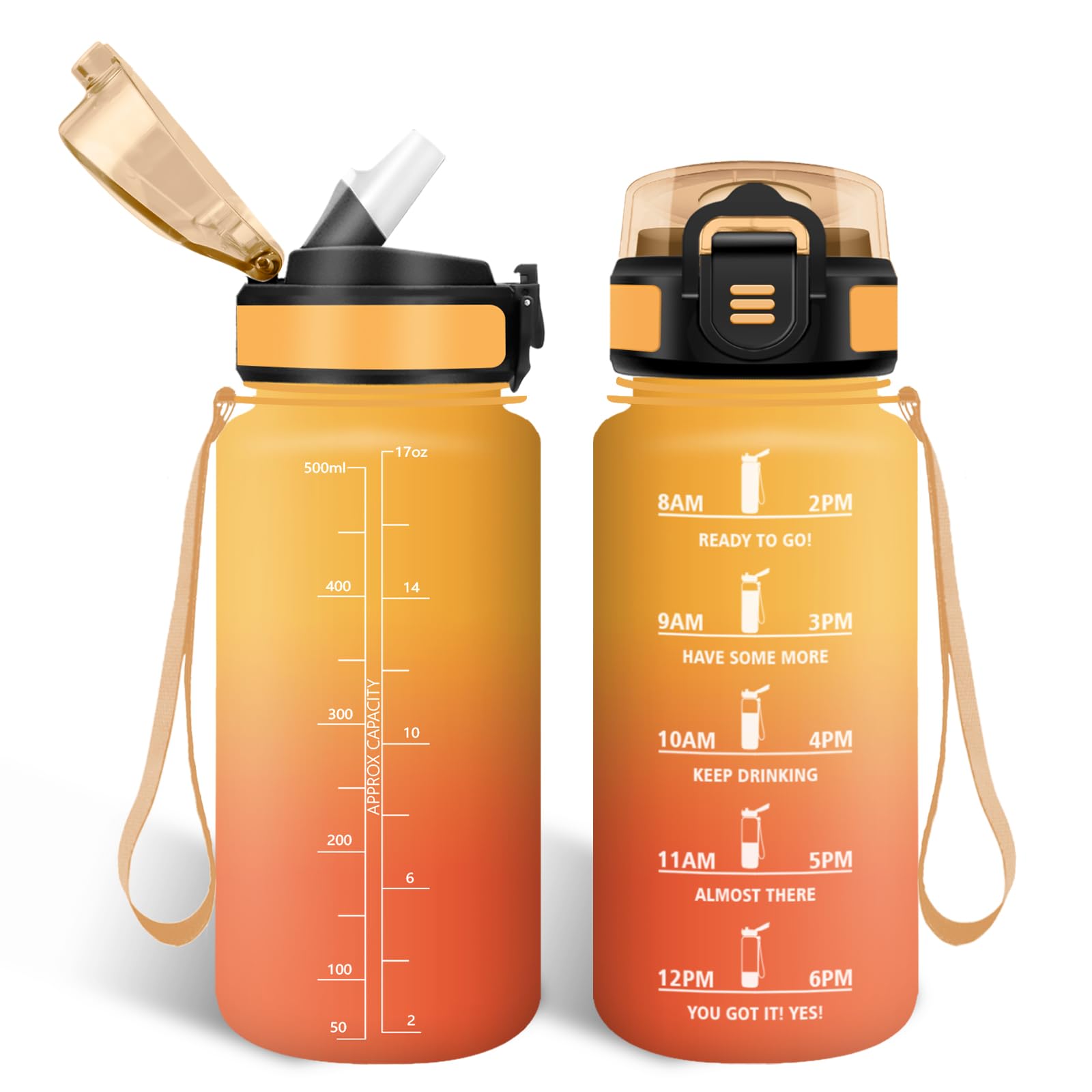 HoneyHolly 500ml BPA Free & Leak Proof Drinking Bottle with Straw Reutilizables Elementary School Water Bottle Motivational for School Gym Office Running