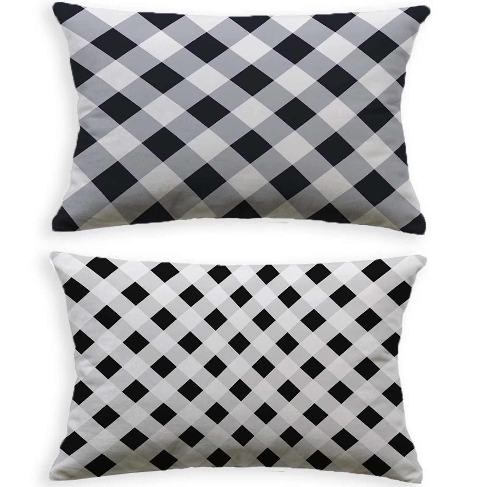 Lot de 2 housse de coussin noir et blanc rectangulaire velours 40x70cm