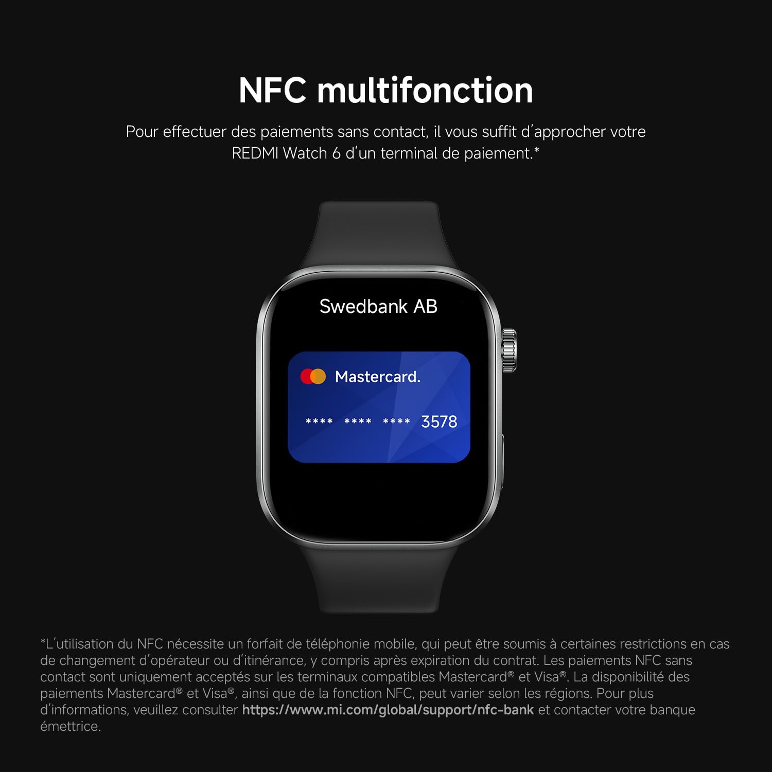 XIAOMI Redmi Watch 6 NFC, Montre Connectée, Autonomie de 24 Jours, Noir | Écran 2,07″, suivi fréquence cardiaque/sommeil/stress, plus de 150 sports, GPS, étanchéité 5 ATM, Android et ios