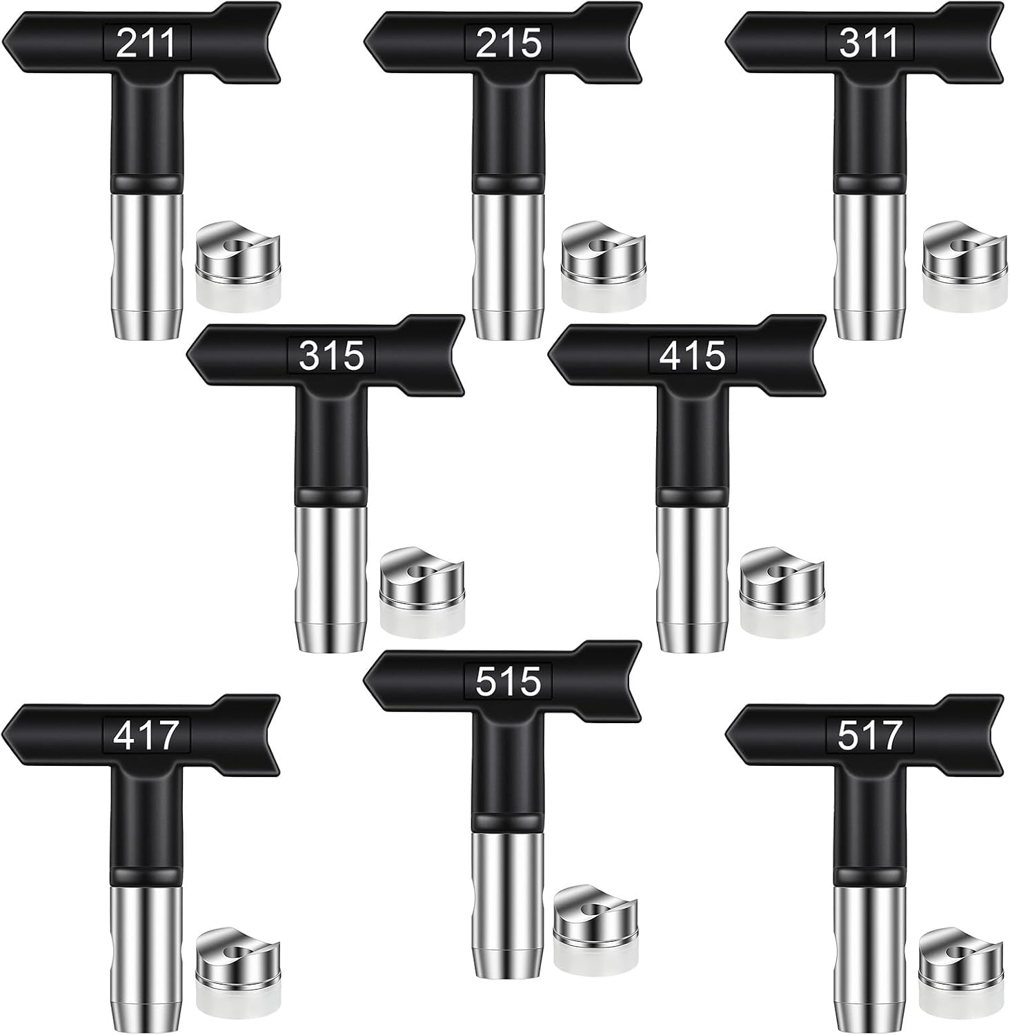 8 Pcs Airless Paint Spray Tips, Reversible Nozzles for 211, 215, 311, 315, 415, 417, 515, 517 Models, Spray Tips for Homes Buildings Painting Decks Fences