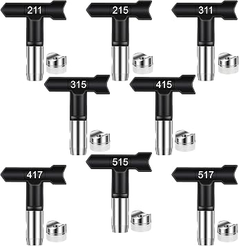 8 Pcs Airless Paint Spray Tips, Reversible Nozzles for 211, 215, 311, 315, 415, 417, 515, 517 Models, Spray Tips for Homes Buildings Painting Decks Fences