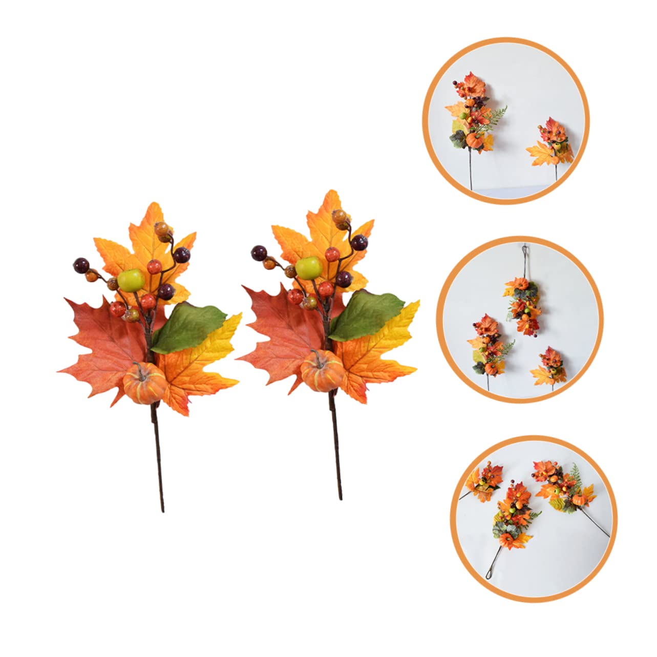 Cabilock 5 Sätze Faux-ahorn-kürbis Kürbisse Künstliche Blumen Fallen Blätter Draußen Herbstdeko Künstliche Blüten Herbstlaub Künstlicher Ahornblattzweig Seidenblume Orange 2 Stück * 5