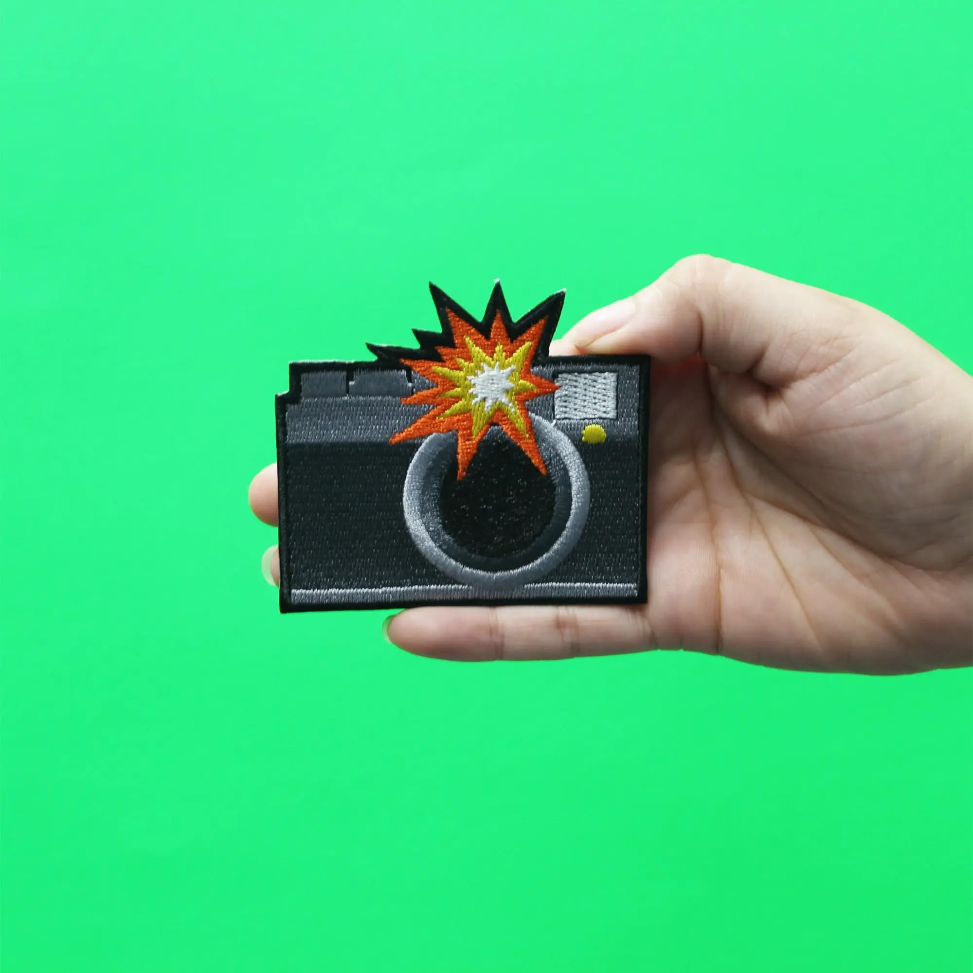 Camera with Flash Iron On Embroidered Patch