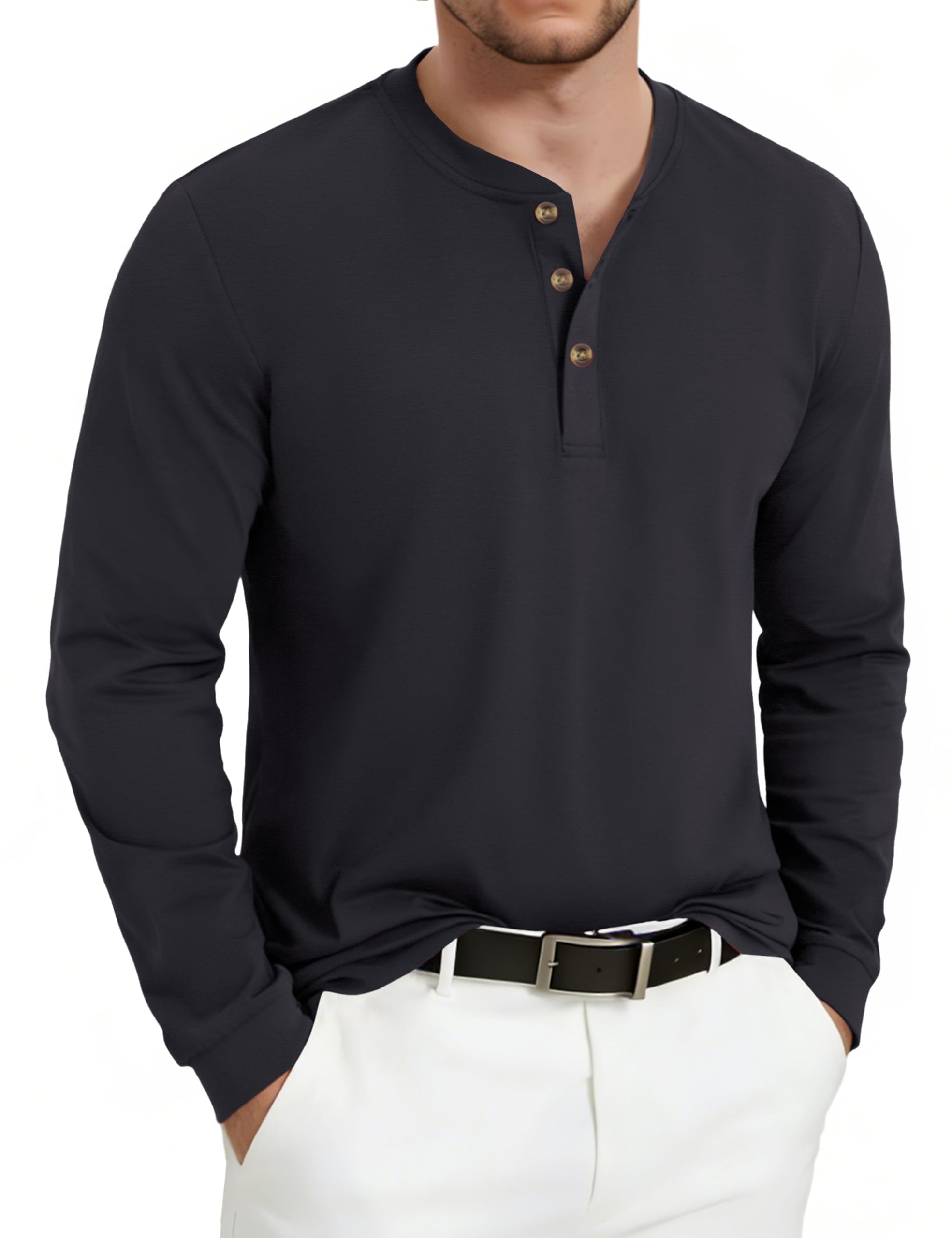 KEFITEVD Camiseta Algodón Hombre Henley Manga Larga Casual Cómoda Versátil