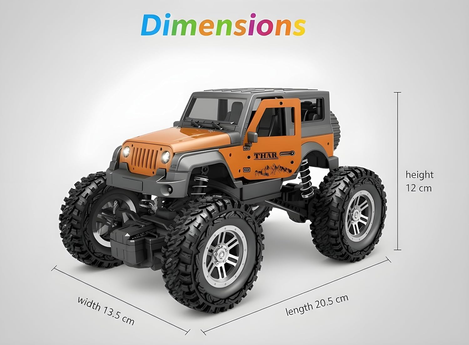 Brand Conquer Remote Control Off Road Car for Kids, Rechargeable Thar Toy with Mist Spray, Openable Doors, Front LED, Shock Absorbers, 2WD, Mobile Connect, USB-C Port & 75ft Range (Thar Black) 1