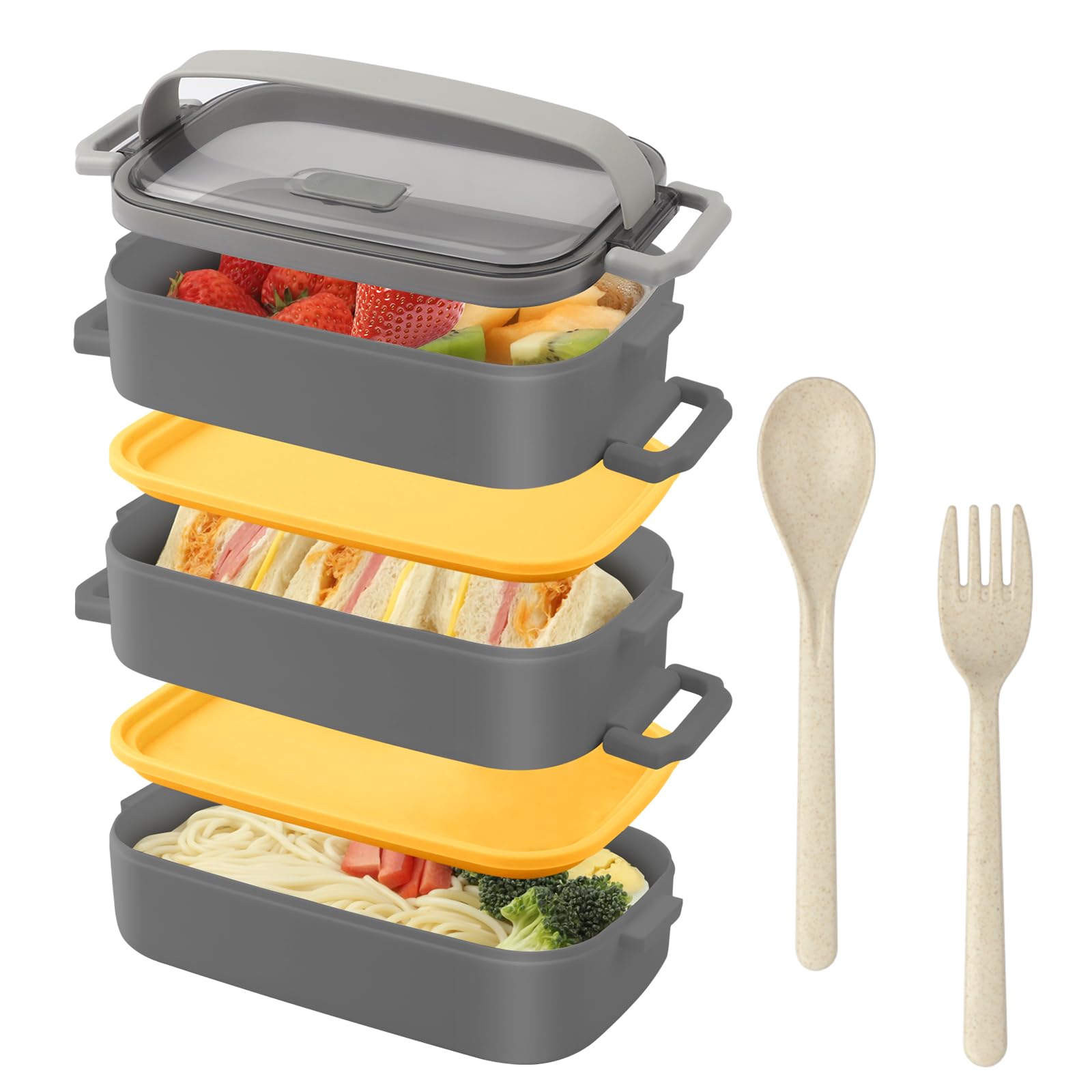 Bento-Lunchbox Für Erwachsene – 3 Fächer, 1000 Ml, Auslaufsicher, Mikrowellengeeignet (Grün)