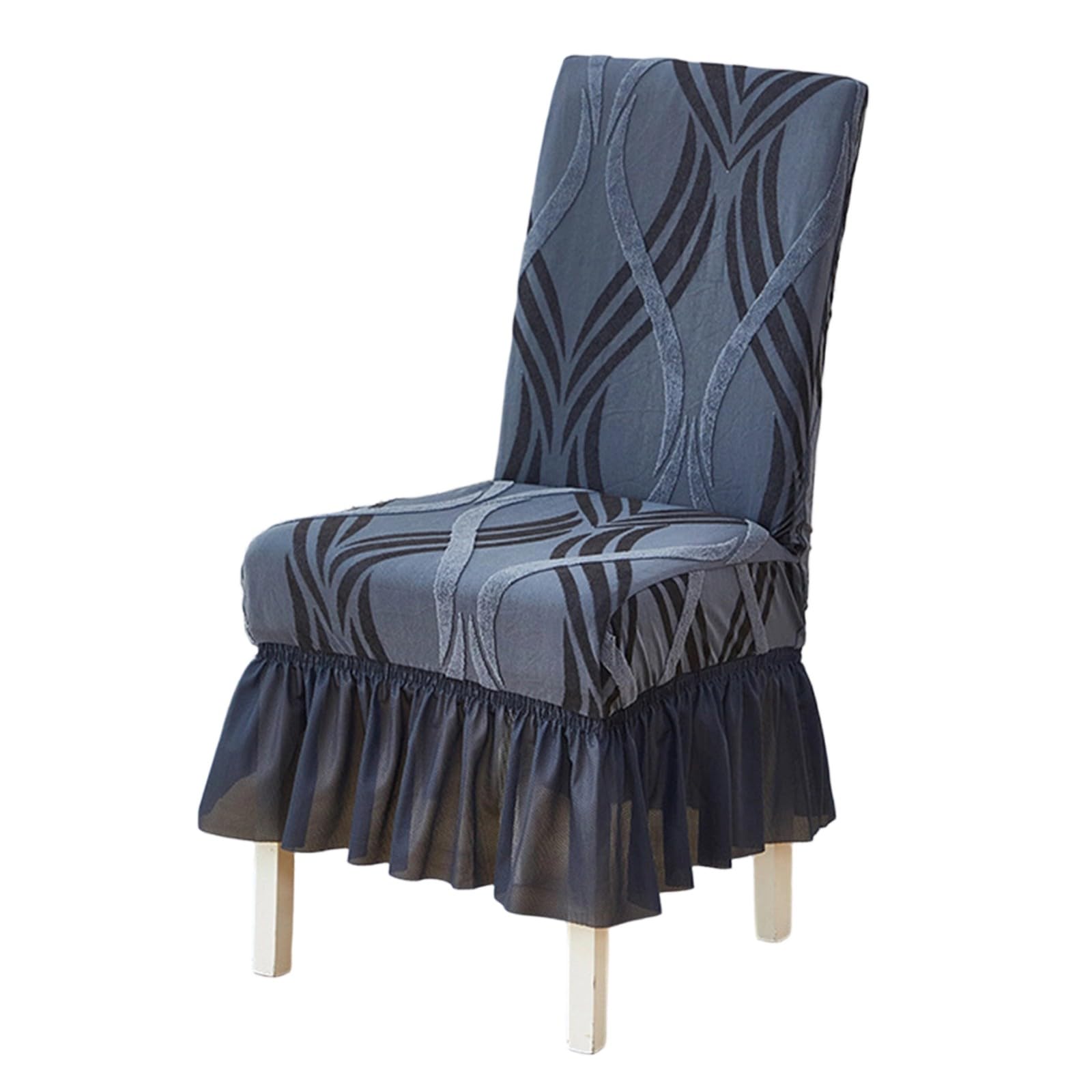 Esszimmer Stuhlhussen mit Rock,Stuhlhussen für Esszimmerstühle 2/4/6er-Set | Strapazierfähiges Abnehmbares und Waschbares Polyestergewebe mit Druckmuster,Elastischer Saum(Gray,4Pcs)