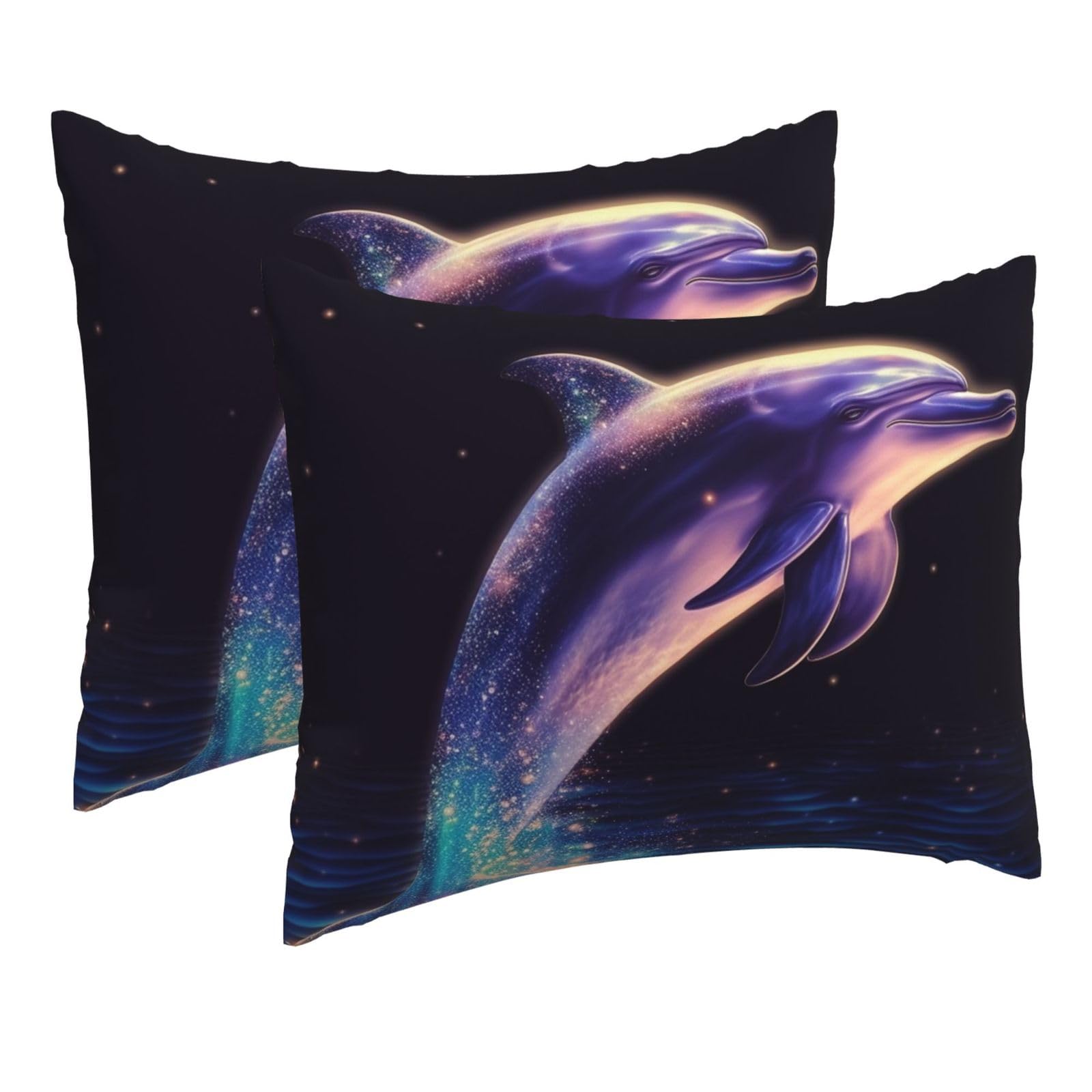 2 Pack Pillow Cases with Hidden Zipper, Soft Breathable Pillow Covers for Hair and Skin, Glitter Dolphin Pillowcases 16"x20" Bed Pillow Protectors Cover for Sleeping Gifts