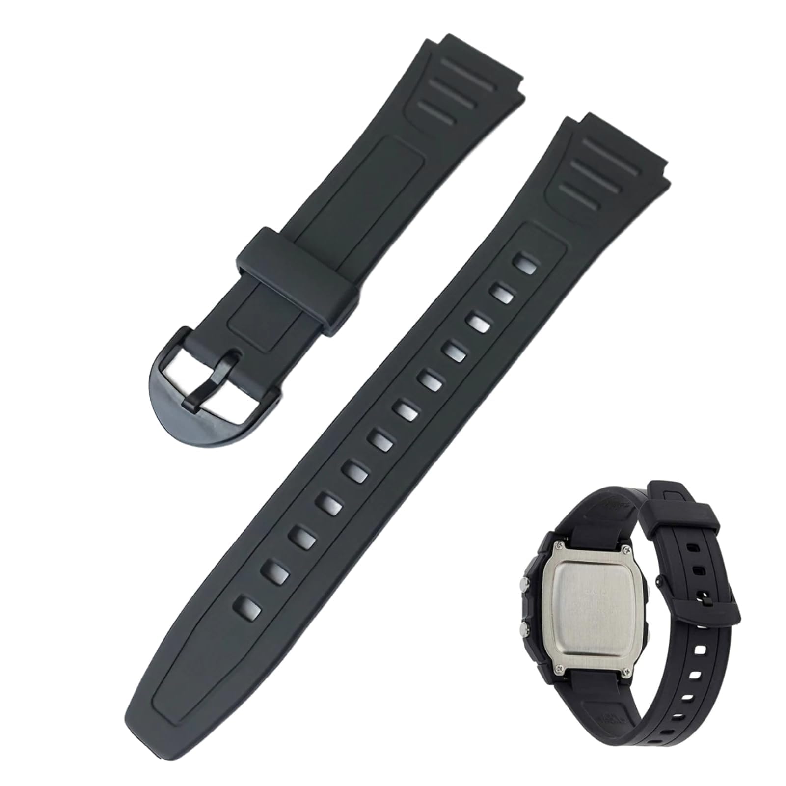 Yerozhui Correa De Reloj Casio Compatible W-800H Goma Resina 18mm,Para Correa Casio W-800h,Ultra Resistente Al Agua Y Sudor,Hebilla Metálica Duradera,Ideal Para Deportes Y Uso Diario, Negro,Ref 738EA2 1026
