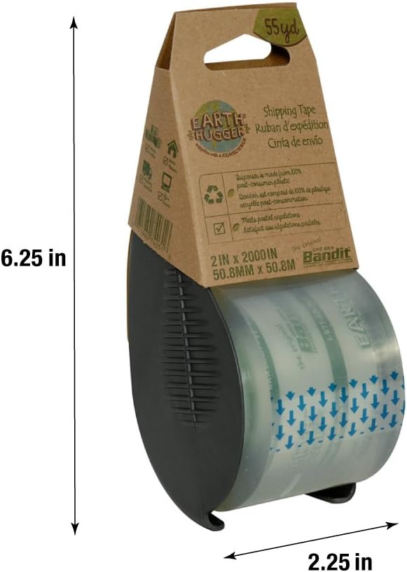 Earth Hugger 74031-EH Bandit Packaging Tape, 2 Inches x 55 Yards with Dispenser, Black Dispenser