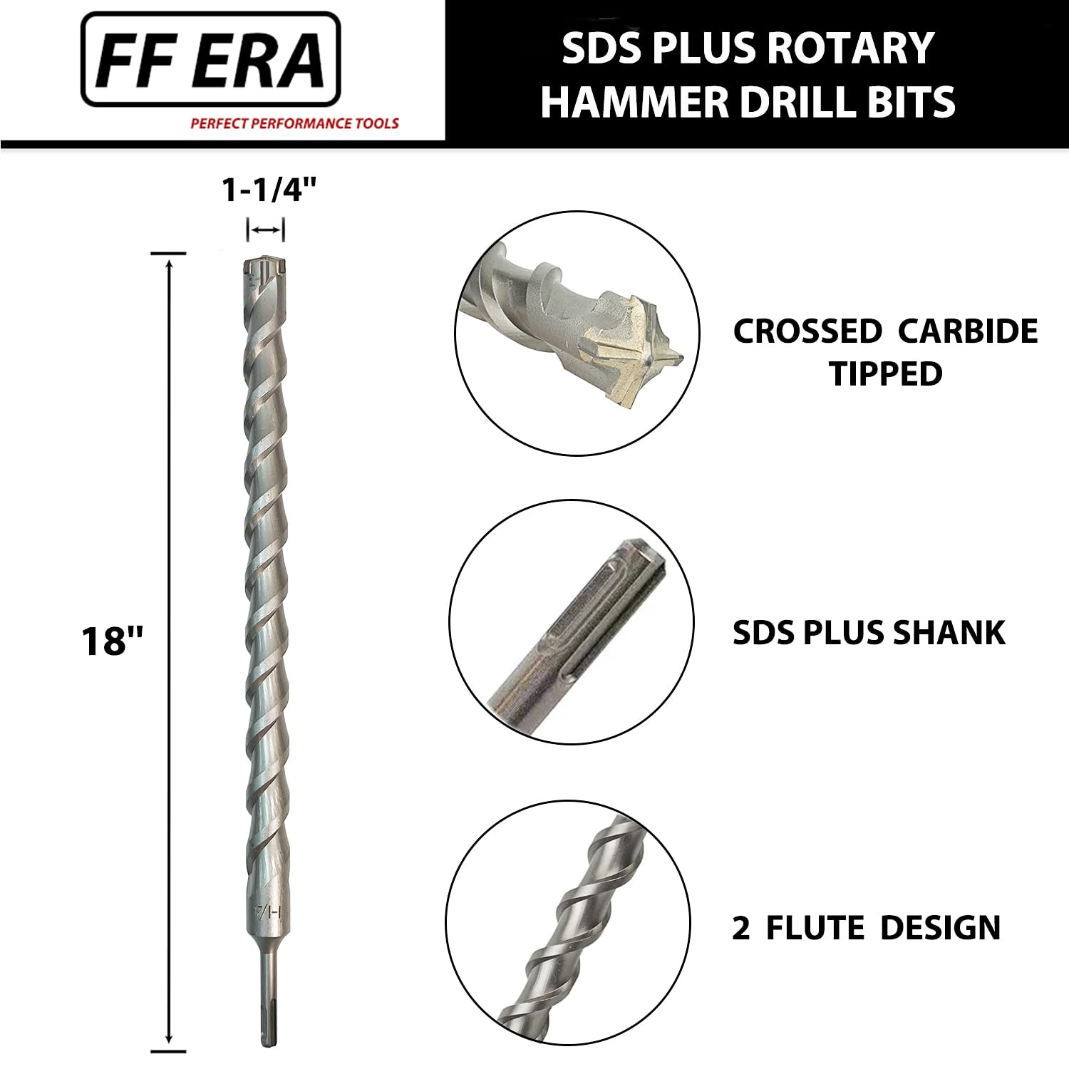 Wiertło udarowe SDS Plus 1-1/4 cala x 18 cali, końcówka z węglika spiekanego do cegły, kamienia i betonu (1-1/10.2 cm x 45.7 cm)