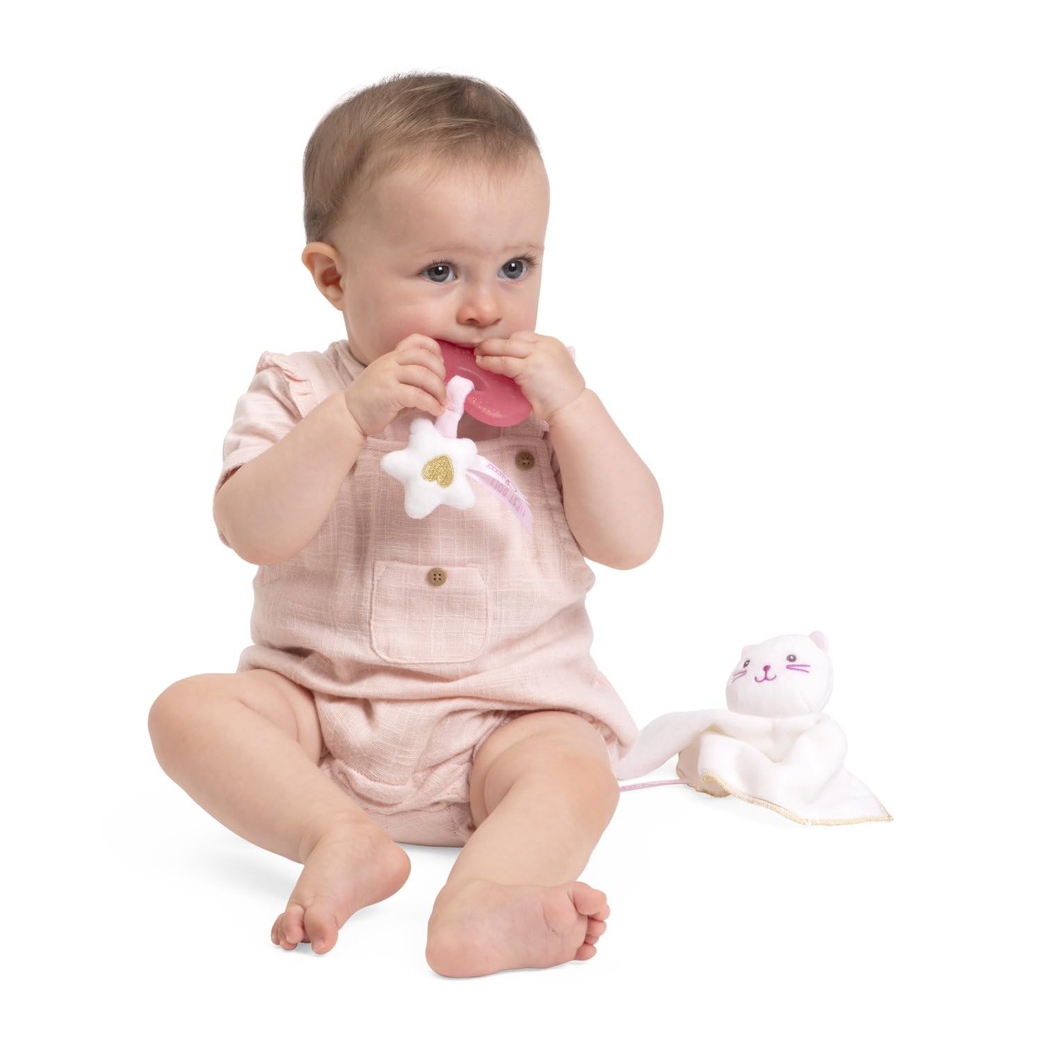 Chicco Set Regalo Nascita Bambola Morbida, Doudou Gattino e Dentinale Glitterato a Cuore, Lavabile, Soffice e Sicuro, Gioco di Ruolo, 0 Mesi